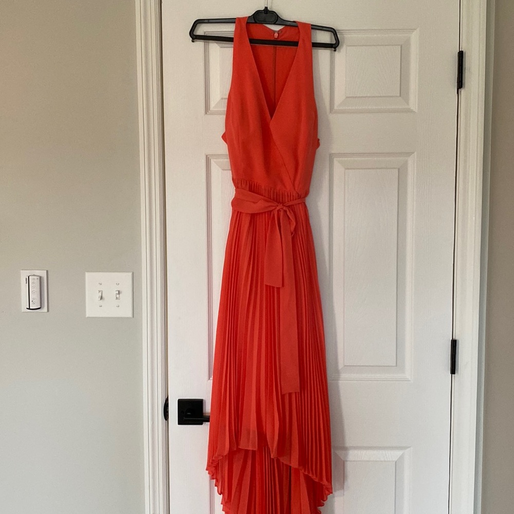 BCBG coral high low maxi dress